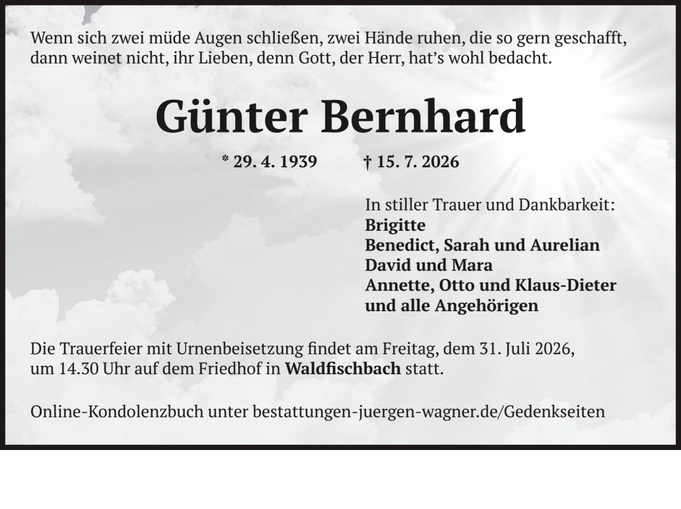Todesanz. Günter Bernhard